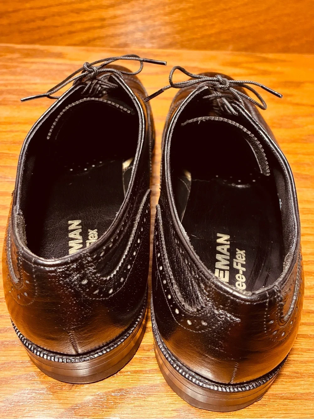 VTG 1985 Freeman Free-Flex Longwing Brogue Derby Shoes  Black Men’s 11 BOX, RECT